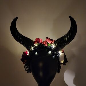 Krampus Horns Straight Up Tall Devil Demon Headband Red Rose Costume Head Piece